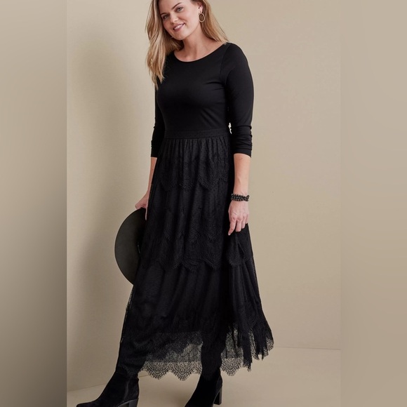 SOFT SURROUNDINGS Frederica Lace Maxi Dress Black SZ L - Picture 6 of 16